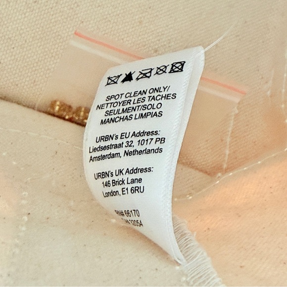 💛 Anthropologie Letter G The Hartley Monogram Mini Canvas Tote Gold Beaded Beige - Picture 14 of 14